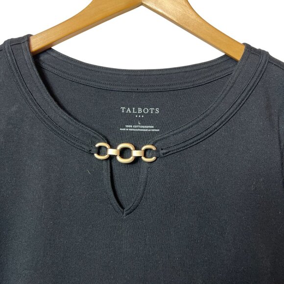 Talbots Black Short-Sleeve Dress With Gold Chain Detail At Neckline - Picture 3 of 10